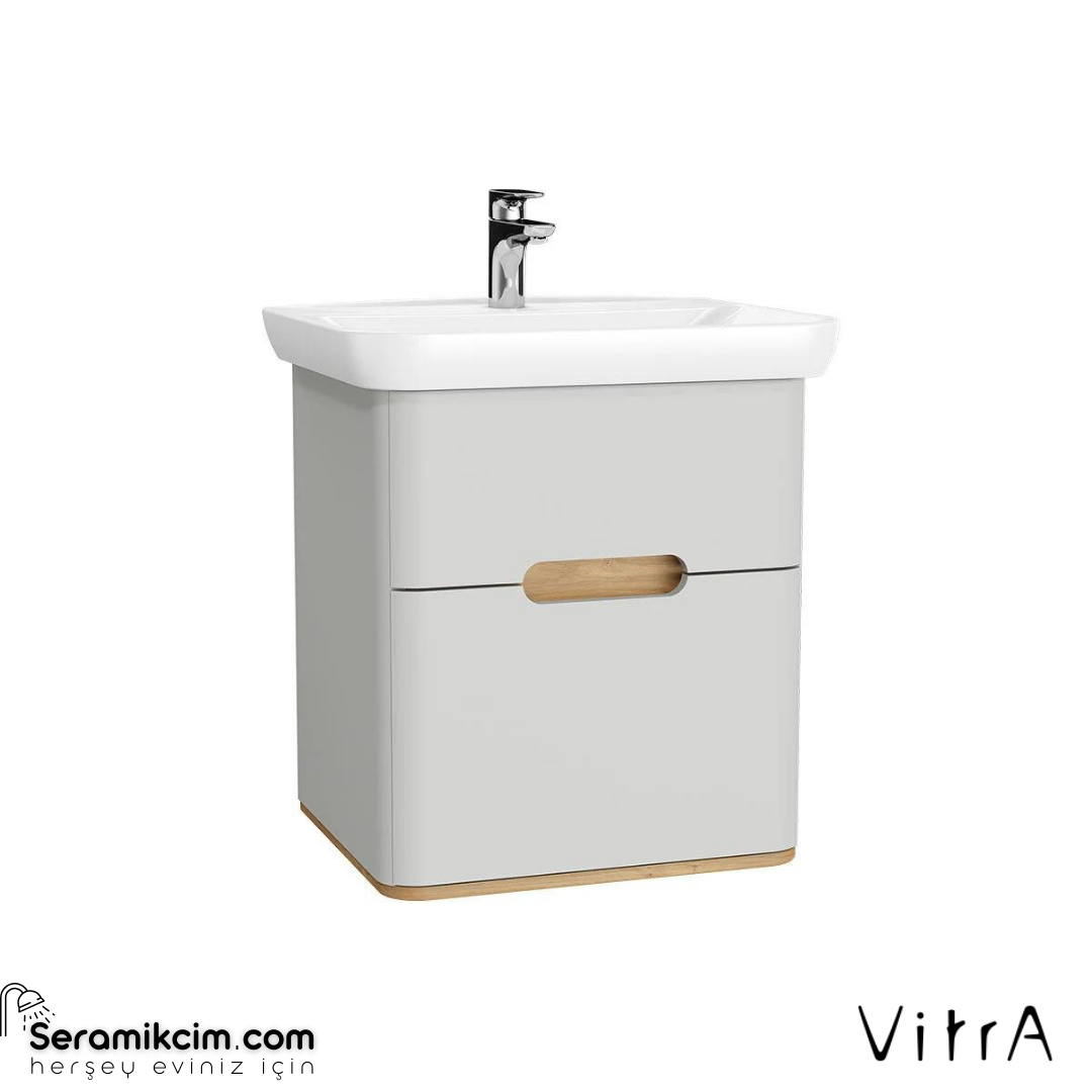 Vitra Sento Lavabo Dolabı, 65 Cm, Çift Çekmeceli, Ayaksız, Mat Açık Gri