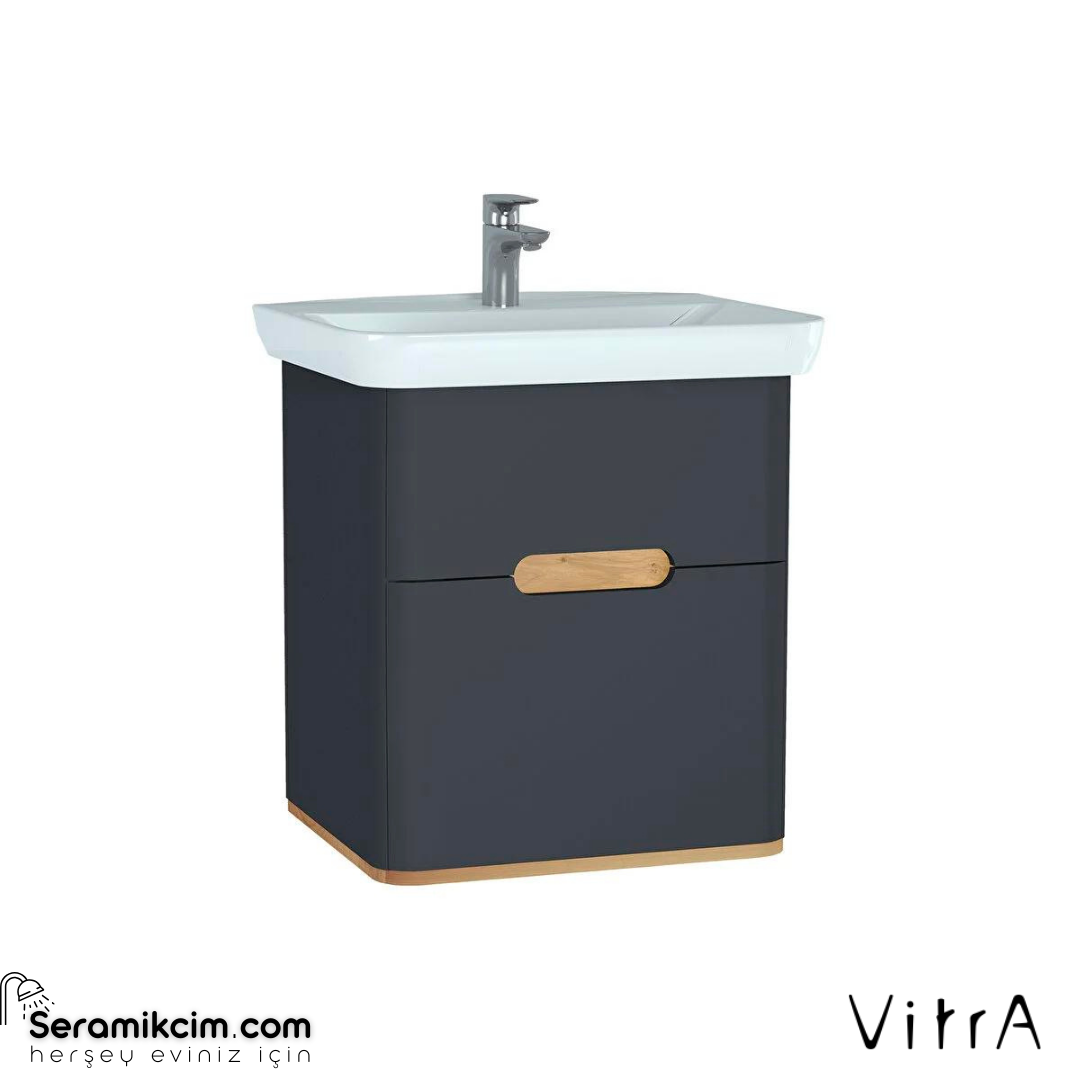 Vitra Sento Lavabo Dolabı, 65 Cm, Çift Çekmeceli, Ayaksız, Mat Antrasit