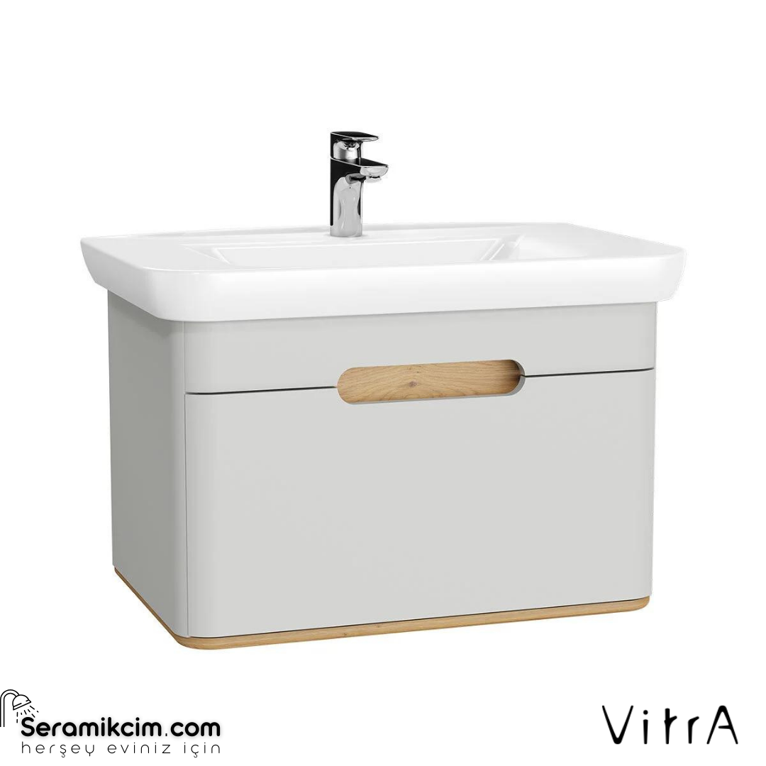 Vitra Sento Lavabo Dolabı, 80 Cm, Tek Çekmeceli, Ayaksız, Mat Açık Gri