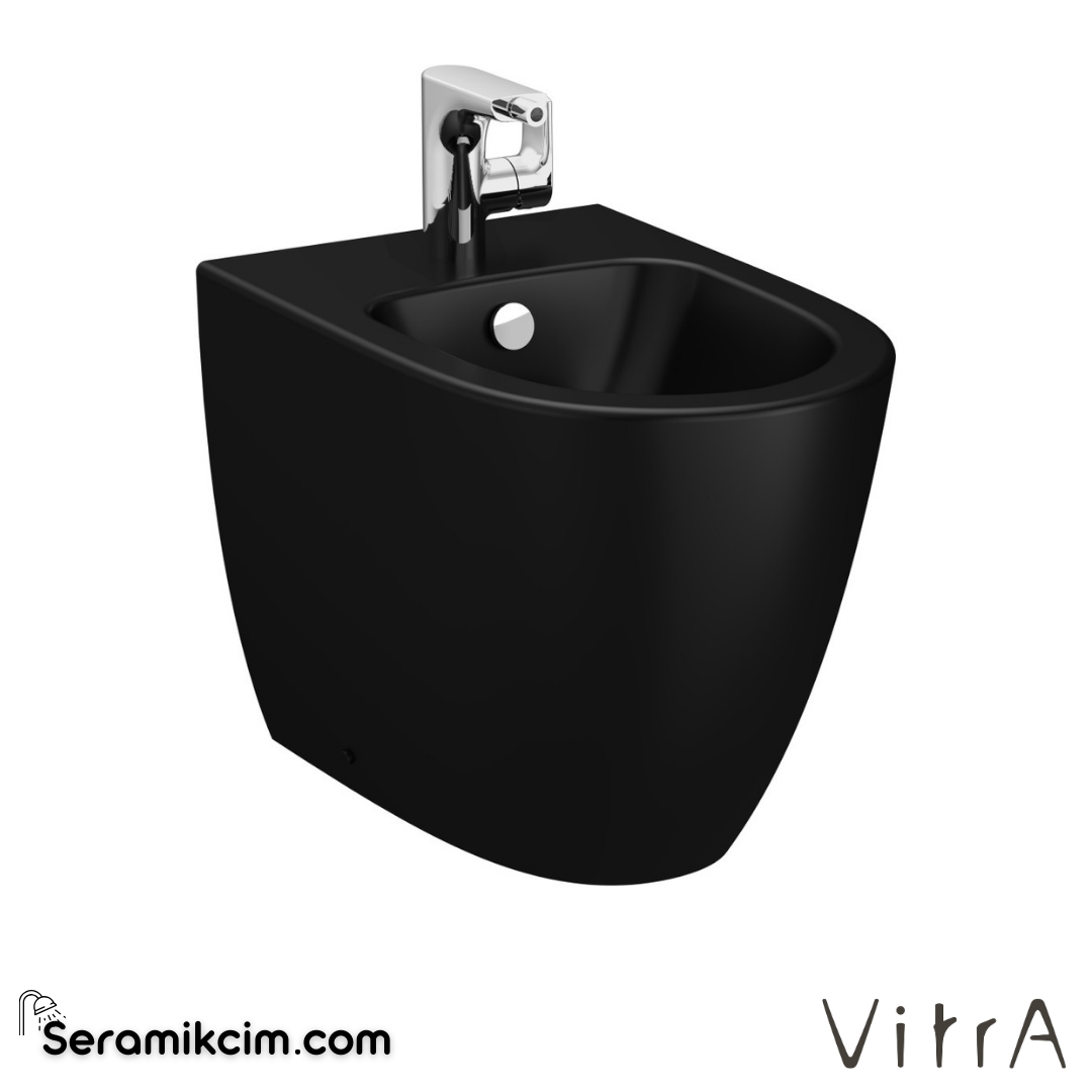 VitrA Sento Yerden Bide Duvara Tam Dayalı, 54 cm Tek Armatür Delikli, Su Taşma Delikli, Yanlardan Deliksiz, Mat Siyah - 5986B083-0288