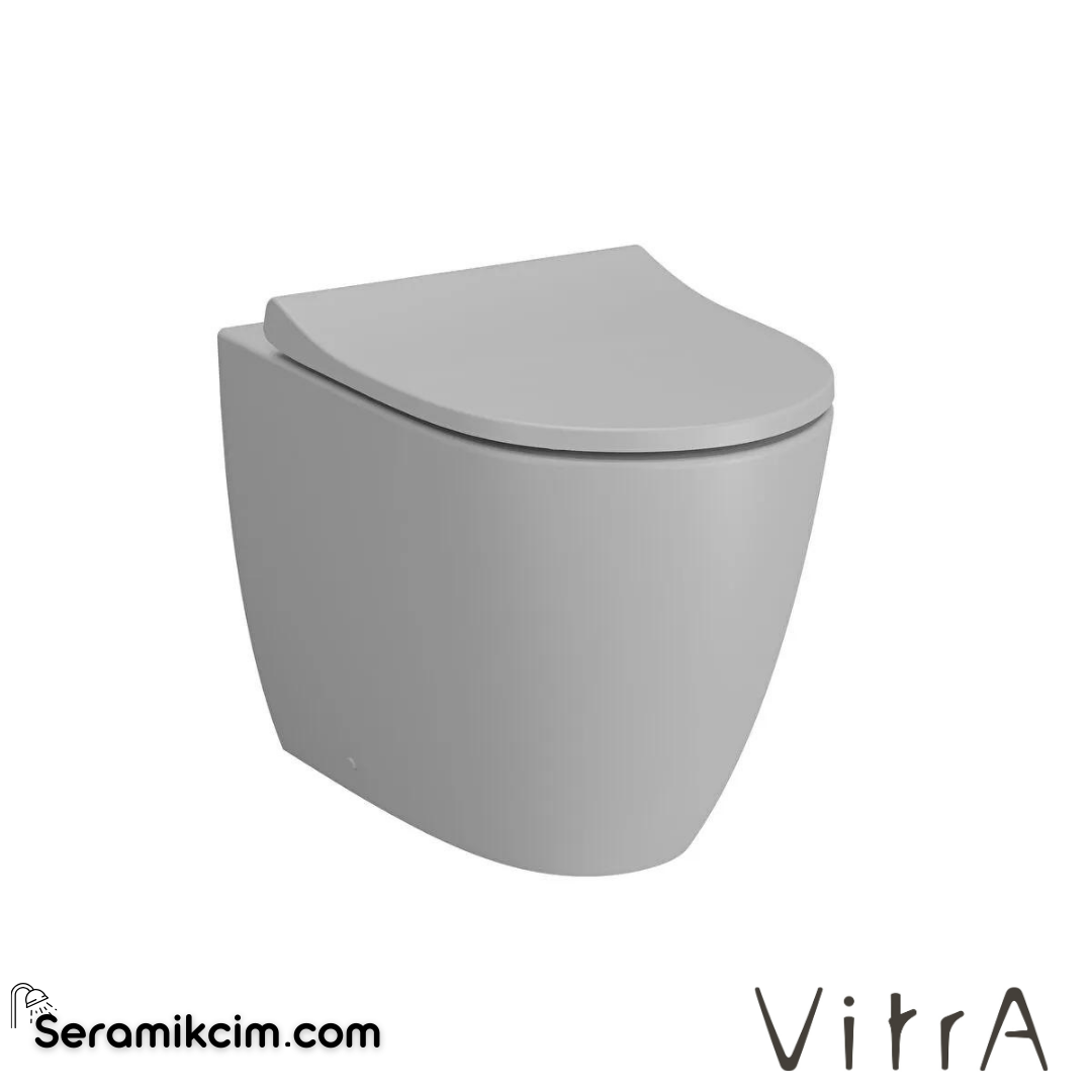 VitrA Sento Yerden Klozet Rim-ex, Duvara Tam Dayalı, 54 cm Taharet Borulu, Taharet Borusu Girişi Sıva Altı Uygulamalı, Mat Taş Gri - 7985B076-0090