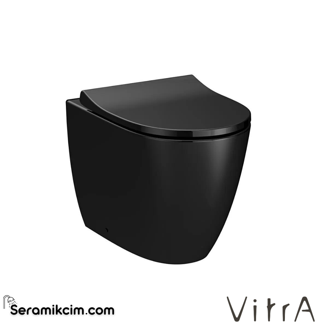 VitrA Sento Yerden Klozet Rim-ex, Duvara Tam Dayalı, 54 cm Taharet Borulu, Taharet Borusu Girişi Sıva Altı Uygulamalı, Siyah - 7985B070-0090