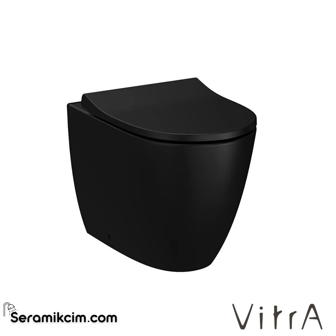 VitrA Sento Yerden Klozet Rim-ex, Duvara Tam Dayalı, 54 cm Taharet Borulu, Taharet Borusu Girişi Sıva Altı Uygulamalı, Mat Siyah - 7985B083-0090