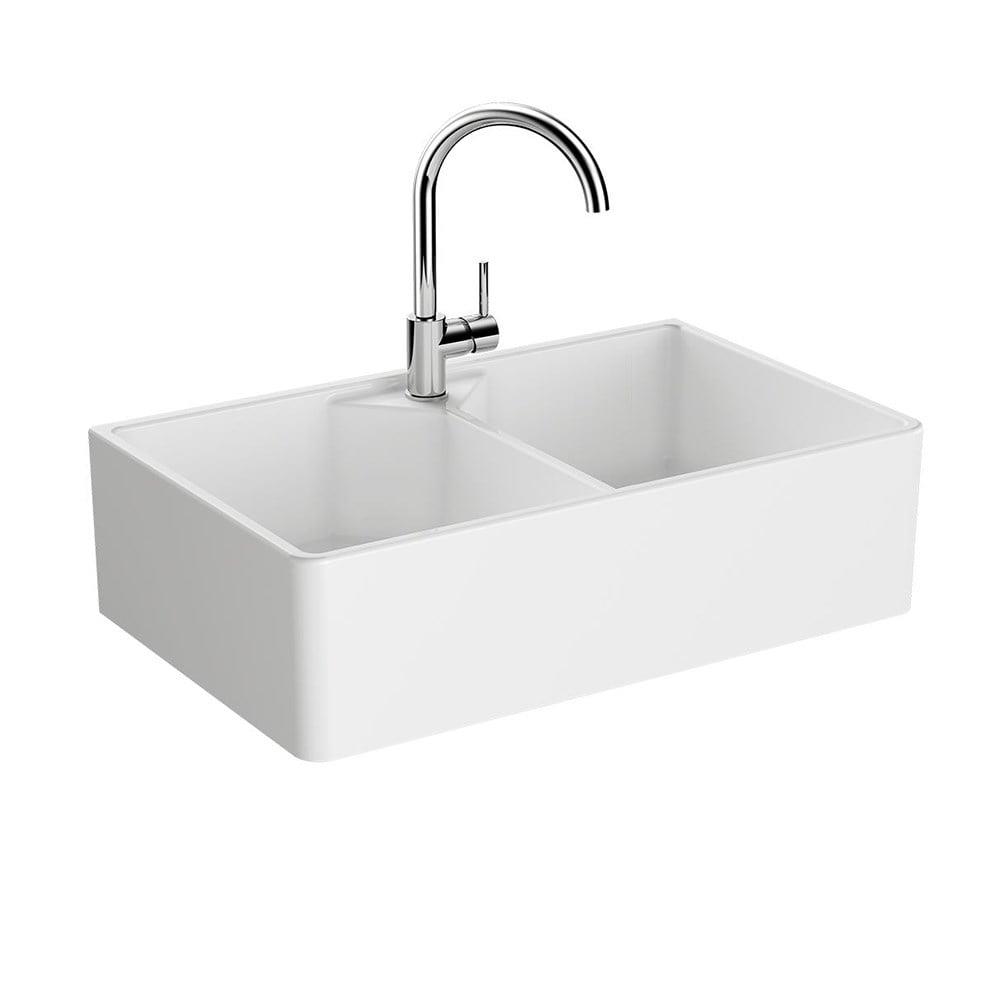 VitrA Stand On Eviye Çift Gözlü, 80x49 cm Tek Armatür Delikli, Su Taşma Delikli, Beyaz - 5774B003-0001