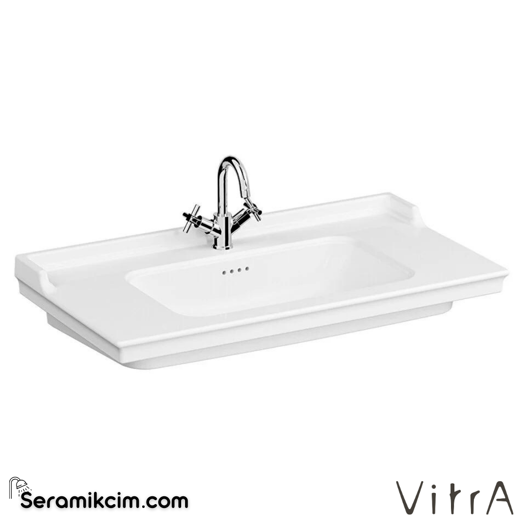 VitrA Valarte Etajerli Lavabo 100x53 cm Tek Armatür Delikli, Su Taşma Delikli, Beyaz - 7803B403-0001