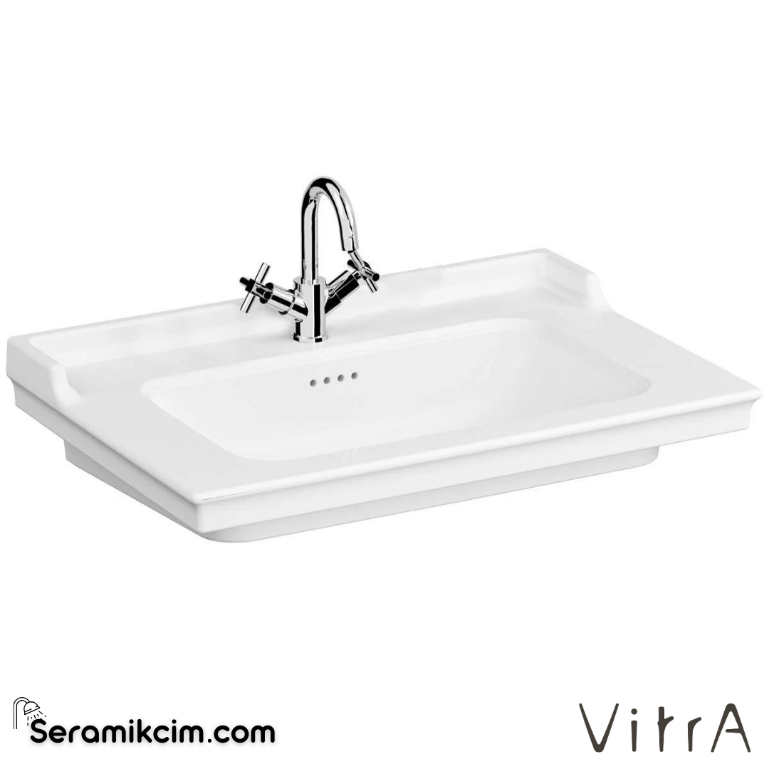 VitrA Valarte Etajerli Lavabo 80x53 cm Tek Armatür Delikli, Su Taşma Delikli, Beyaz - 7802B403-0001