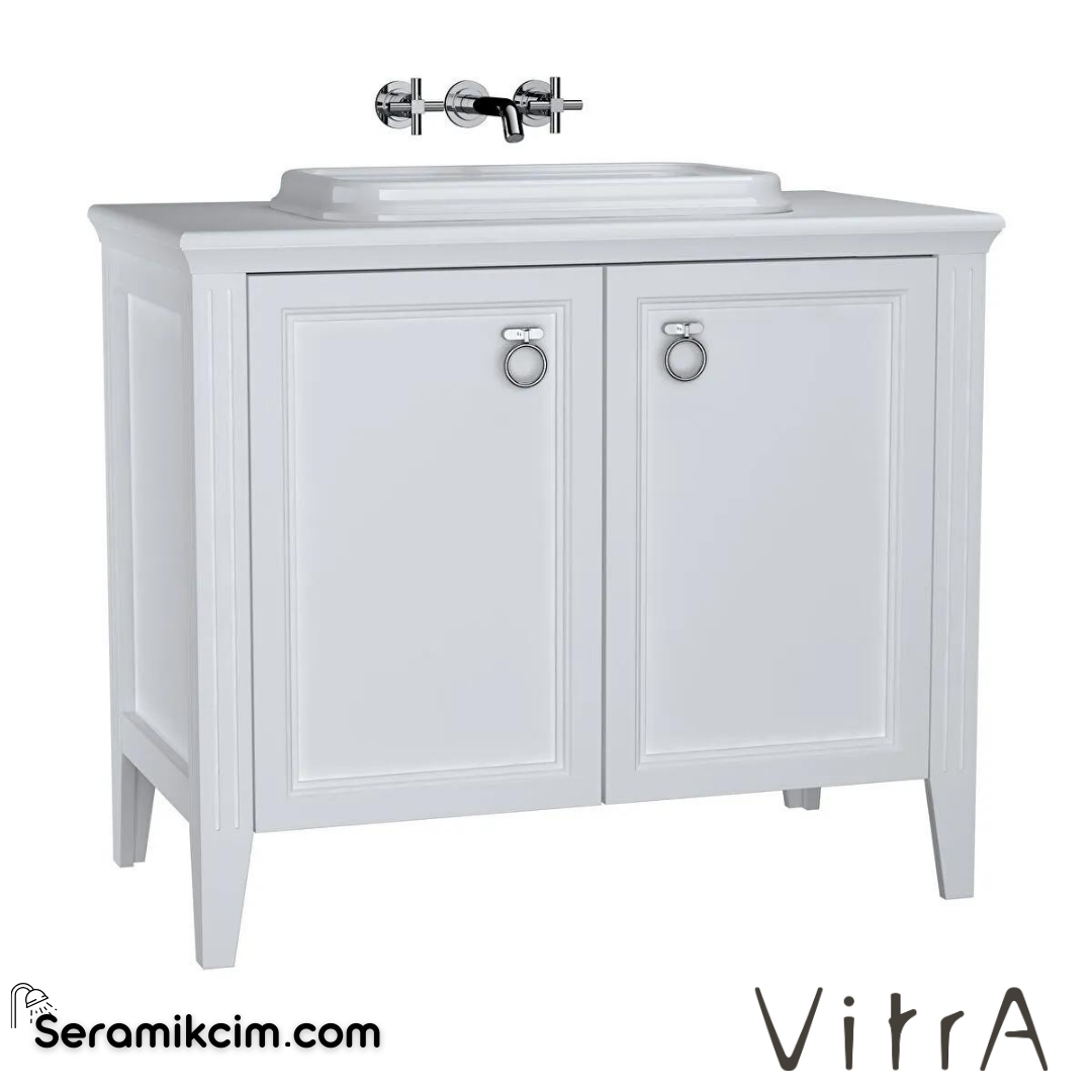 Vitra Valarte Lavabo Dolabı, 100 Cm, Kapaklı, Tezgahüstü Lavabolu, Krom Kulplu, Mat Beyaz - 62171