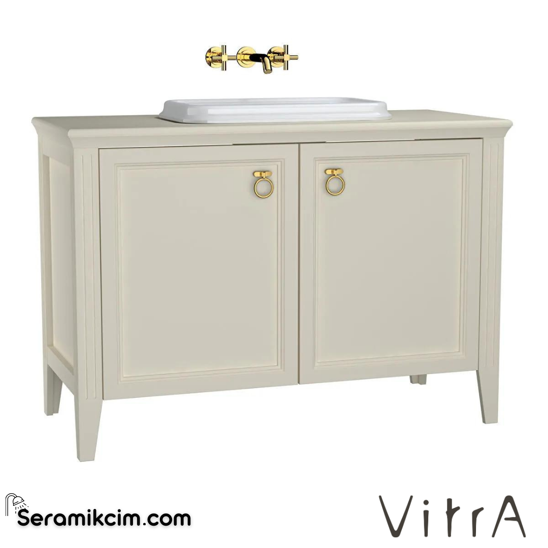 Vitra Valarte Lavabo Dolabı, 120 Cm, Kapaklı, Tezgahüstü Lavabolu, Krom Kulplu, Mat Fildişi - 62176