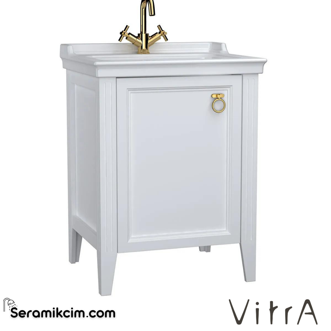 Vitra Valarte Lavabo Dolabı, 65 Cm, Kapaklı, Etajerli Lavabolu,Tek Armatür Delikli, Krom Kulplu, Mat Beyaz, Sol - 62150