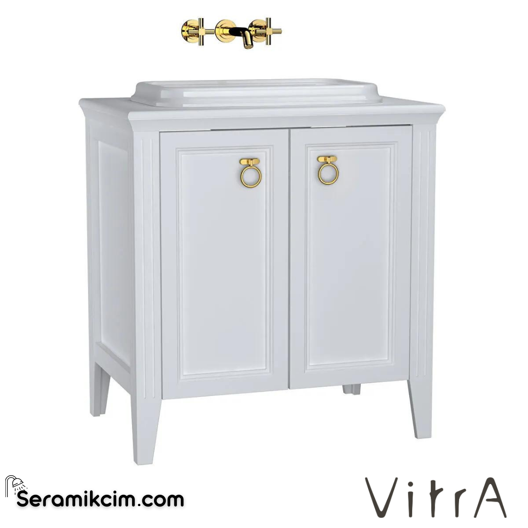 Vitra Valarte Lavabo Dolabı, 80 Cm, Kapaklı Tezgahüstü Lavabolu, Krom Kulplu, Mat Beyaz - 62168