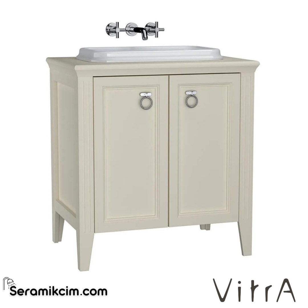 Vitra Valarte Lavabo Dolabı, 80 Cm, Kapaklı, Tezgahüstü Lavabolu, Krom Kulplu, Mat Fildişi - 62170