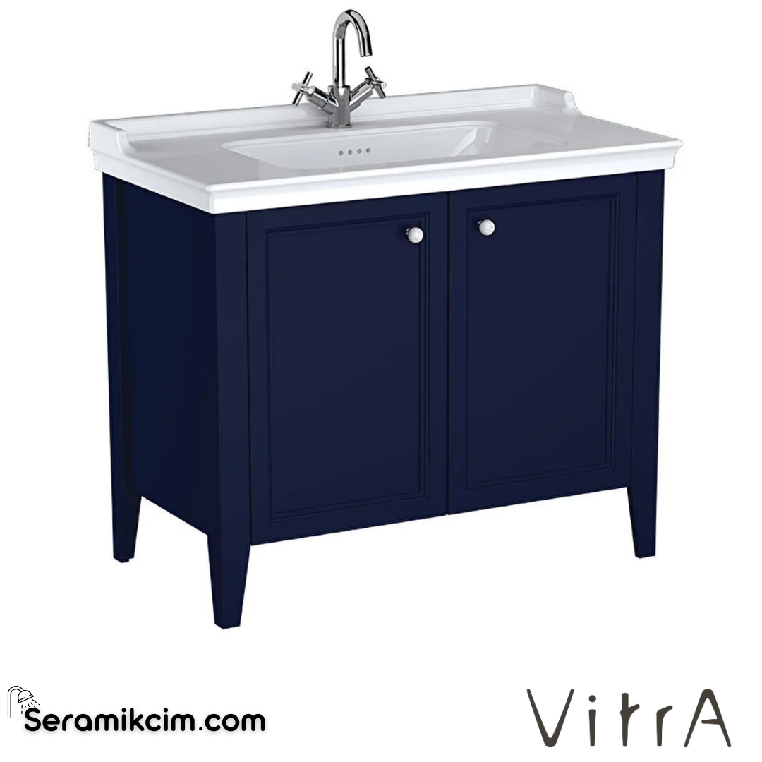 Vitra Valarte Neo Lavabo Dolabı, 100 Cm, Kapaklı, Etajerli Lavabolu, Tek Armatür Delikli, Çelik Mavisi - 65767