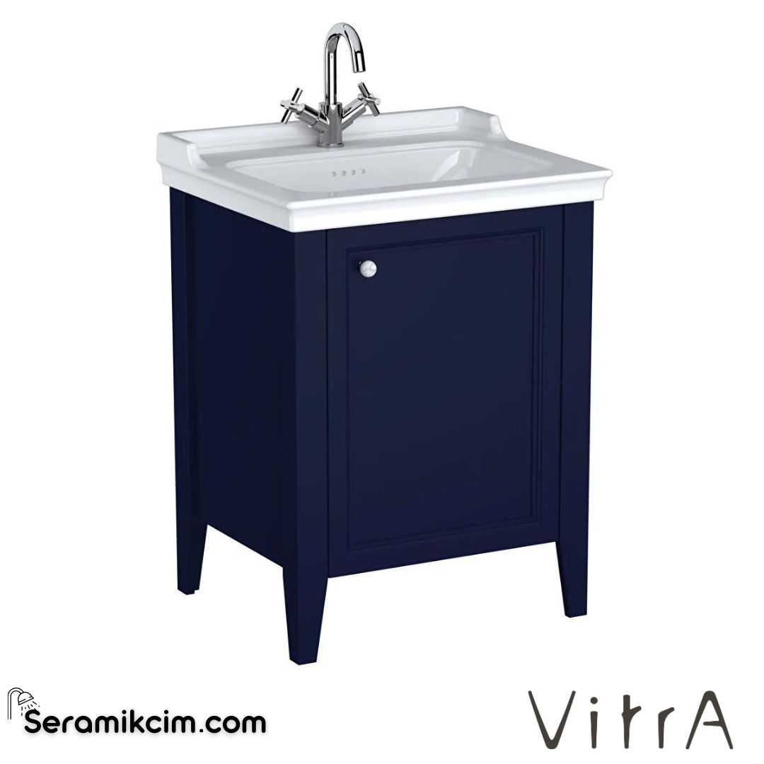 Vitra Valarte Neo Lavabo Dolabı, 65 Cm, Kapaklı, Etajerli Lavabolu,Tek Armatür Delikli, Çelik Mavisi, Sağ - 65765