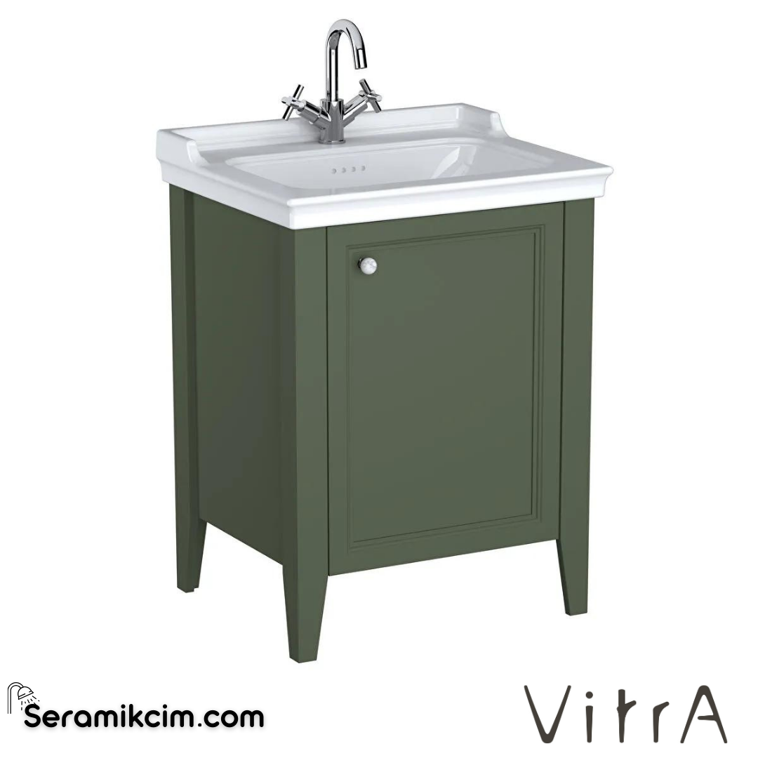 Vitra Valarte Neo Lavabo Dolabı, 65 Cm, Kapaklı, Etajerli Lavabolu,Tek Armatür Delikli, Retro Yeşil, Sağ - 65804