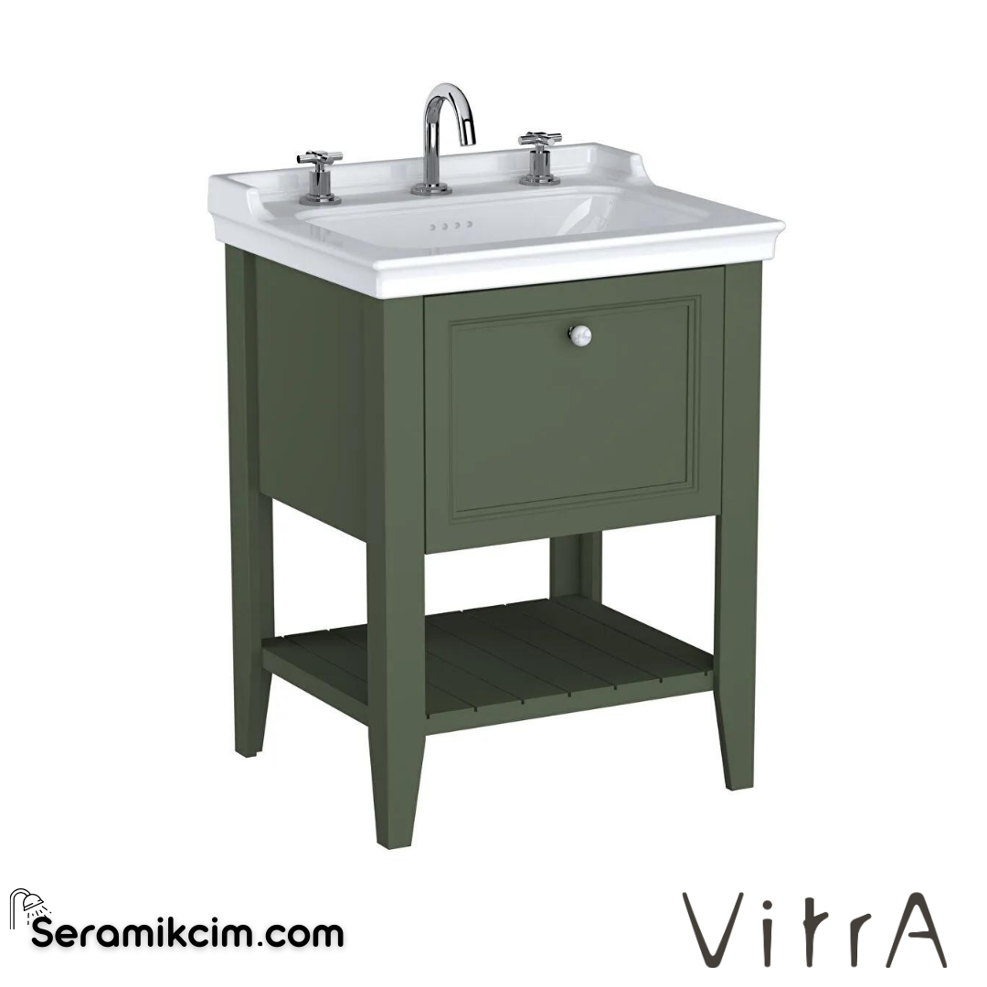 Vitra Valarte Neo Lavabo Dolabı, 65 Cm, Çekmeceli, Etajerli Lavabolu, Üç Armatür Delikli, Retro Yeşil - 65817