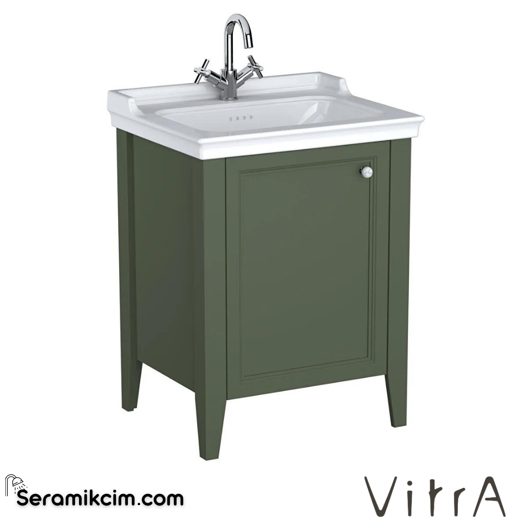 Vitra Valarte Neo Lavabo Dolabı, 65 Cm, Kapaklı, Etajerli Lavabolu,Tek Armatür Delikli, Retro Yeşil, Sol - 65803