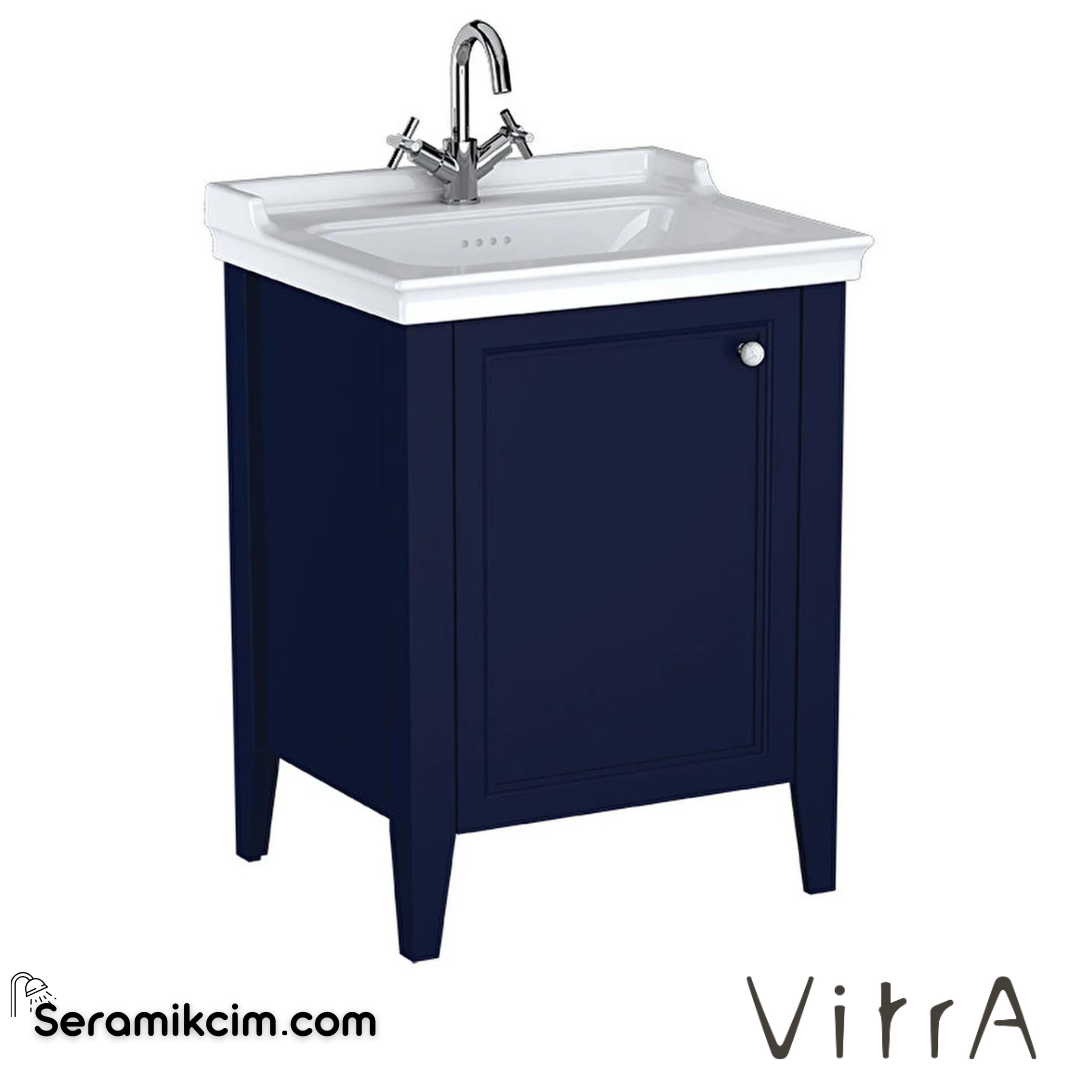 Vitra Valarte Neo Lavabo Dolabı, 65 Cm, Kapaklı, Etajerli Lavabolu,Tek Armatür Delikli, Çelik Mavisi, Sol - 65764