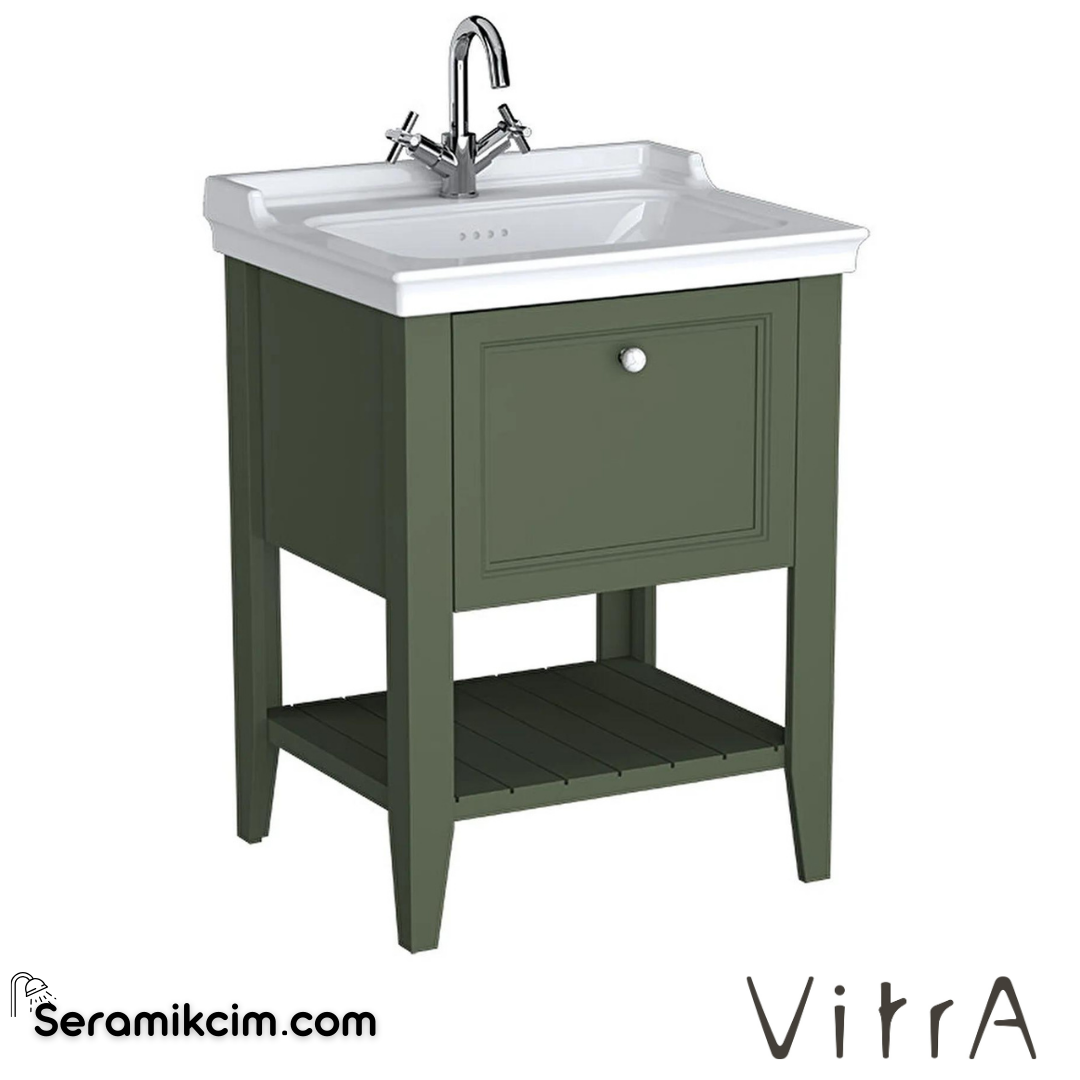 Vitra Valarte Neo Lavabo Dolabı, 65 Cm, Çekmeceli, Etajerli Lavabolu, Tek Armatür Delikli, Retro Yeşil - 65814