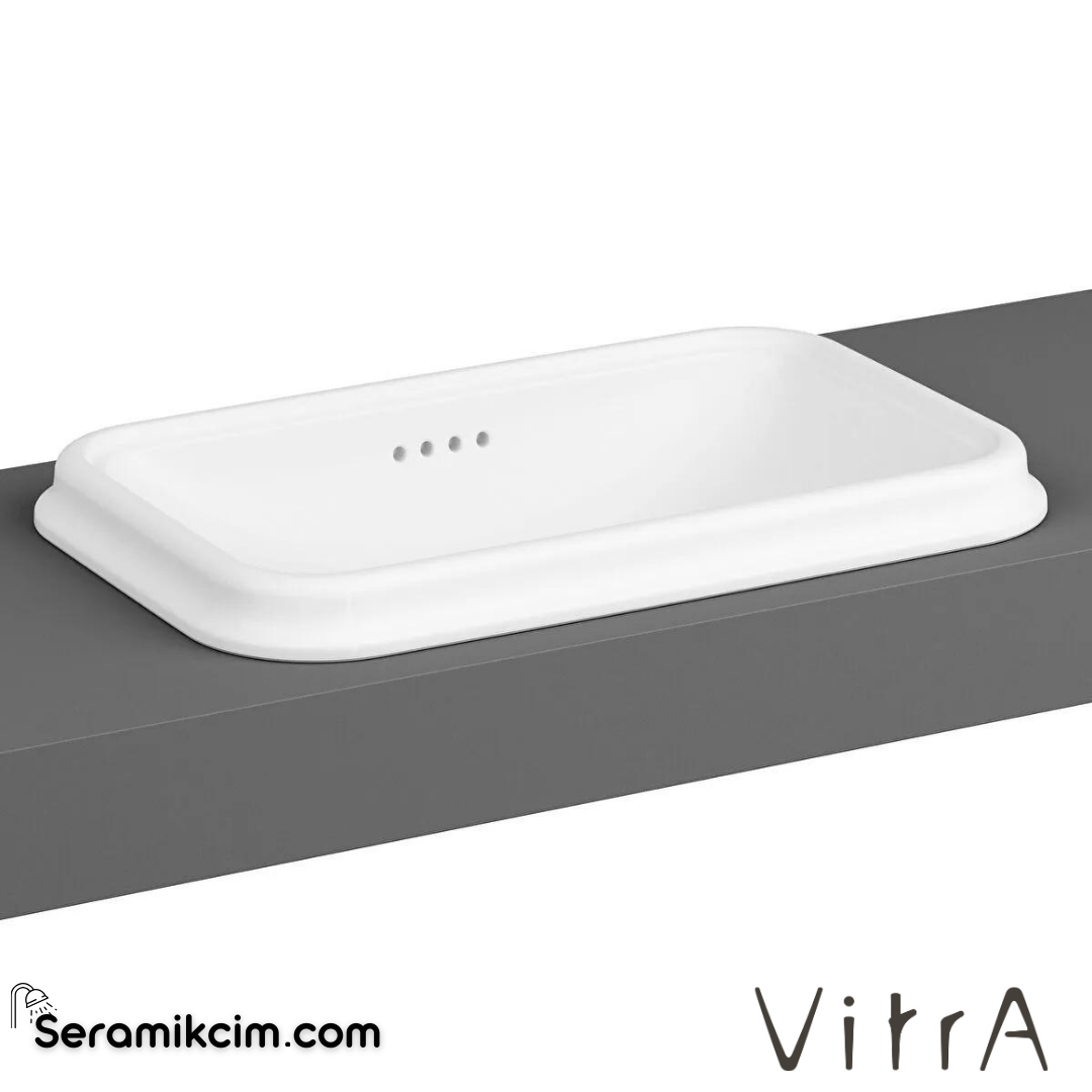 VitrA Valarte Tezgahüstü Lavabo Dikdörtgen, 60x37 cm Armatür Deliksiz, Su Taşma Delikli, Beyaz - 7800B403-0012
