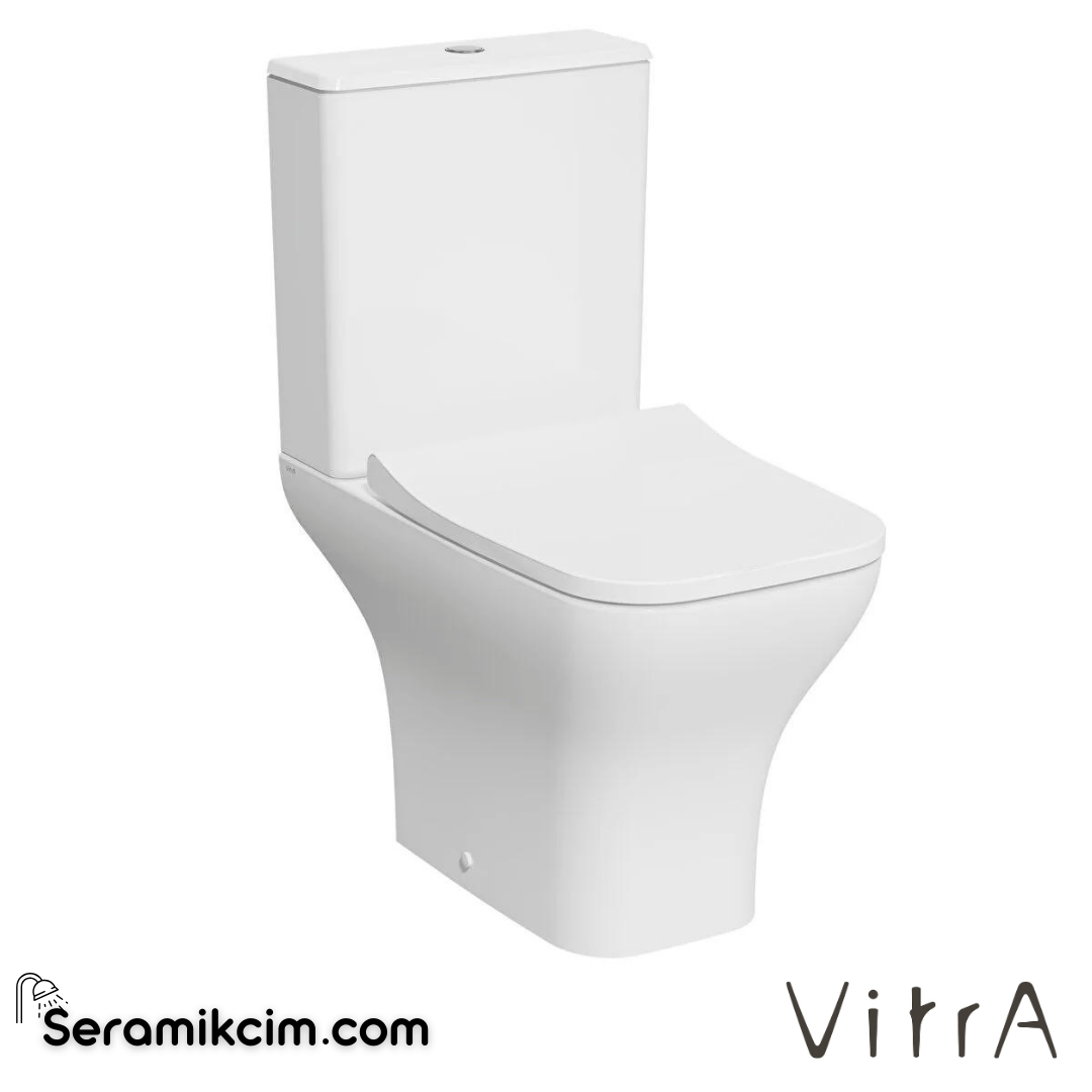 VitrA Zentrum Square Takım Klozet SmoothFlush, Arkası Açık, 63 cm Taharet Borulu, Beyaz - 7489L003-0088