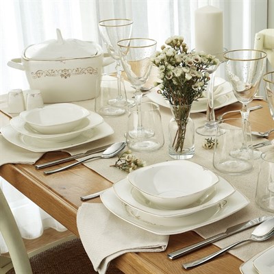 Emsan Ymt Mımoza Yarım Kare Gold 60 Prc Yemek Takımı