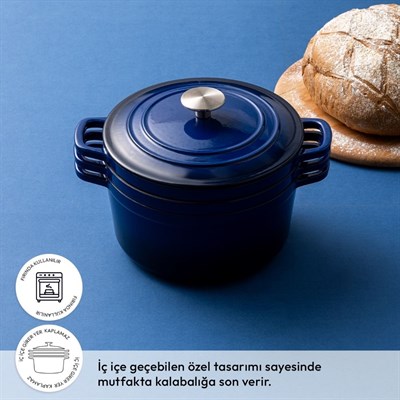 Emsan Fortino Cast Döküm Cream 4 Prç Tencere Seti Dark Blue