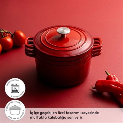 Emsan Fortino Cast Döküm Cream 4 Prç Tencere Seti Red