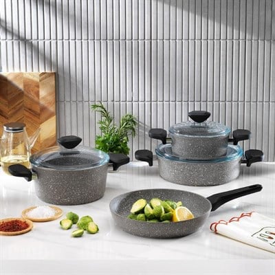 Schafer Etna Yanmaz Yapışmaz Tencere Seti 7 Parça-gri