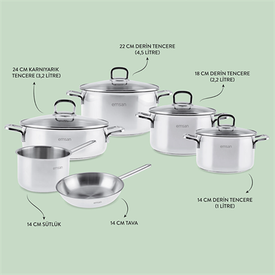 Emsan Cocınero 10 Parça Çelik Tencere Seti