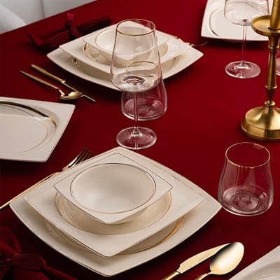 Emsan Hale Gold Fine Bone Yemek Takımı 60 Prç Kare
