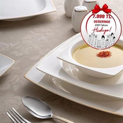 Emsan Yeni Karmen Gold Yemek Takımı 60 Parça Kare
