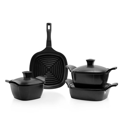 Schafer Felsen Kare Seramik Tencere Seti 7 Parça-Siyah