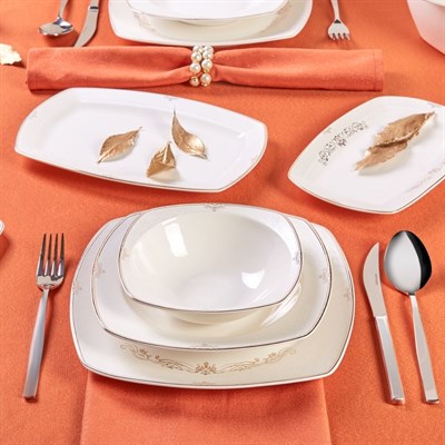 Emsan Ymt Mımoza Yarım Kare Gold 60 Prc Yemek Takımı