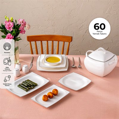 Emsan Yeni Karmen Platın Yemek Takımı 60 Parça Kare