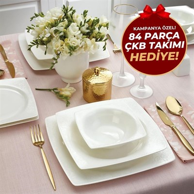 Emsan Fıne Bone Yenı Meyra 61 Prc Yemek Takımı Kare
