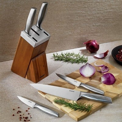 Schafer Solide Ahşap Standlı Bıçak Seti-6 Parça-Kahverengi