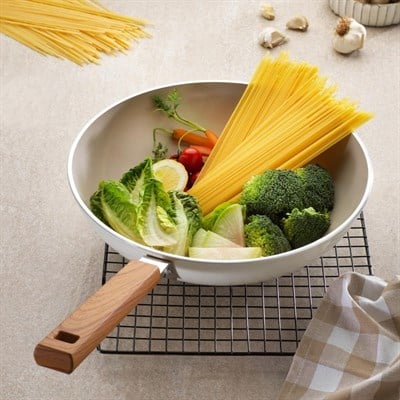 Schafer Ceramoni Seramik Wok Tava 28 Cm-Krem