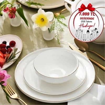 Emsan Fine Bone Freya Fd Gold Yuvarlak 60 Prç Yemek Takımı