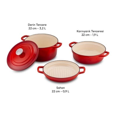 Emsan Fortino Cast Döküm Cream 4 Prç Tencere Seti Red