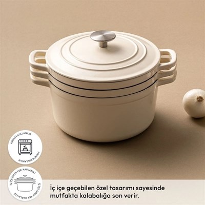 Emsan Fortino Cast Döküm Cream 4 Prç Tencere Seti