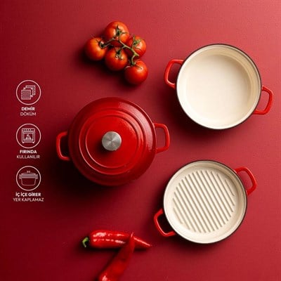 Emsan Fortino Cast Döküm Cream 4 Prç Tencere Seti Red