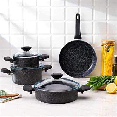 Schafer Etna Yanmaz Yapışmaz Tencere Seti 7 Parça-siyah
