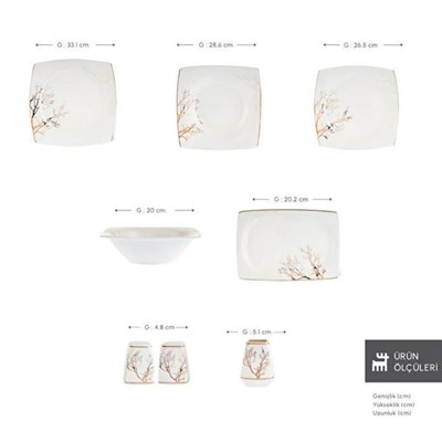 Karaca Square Bone Autumn 53 Prç Y, Gold