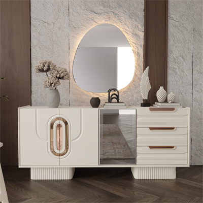 Nesa Manolya Yemek Odası Takımı Konsol+Ayna+Masa+4 Sandalye
