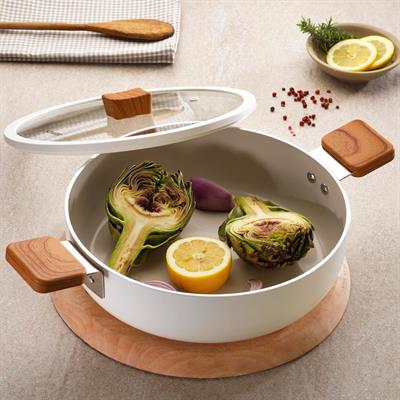 Schafer Ceramoni Seramik Basık Tencere 26 Cm-Krem