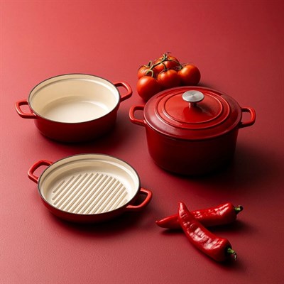 Emsan Fortino Cast Döküm Cream 4 Prç Tencere Seti Red