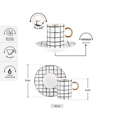 Karaca Perry Çizgili 6 Kişi, Siyah Beyaz
