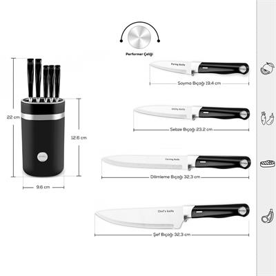 Karaca Mastermaıd Siyah 6 Parça Bıçak Seti