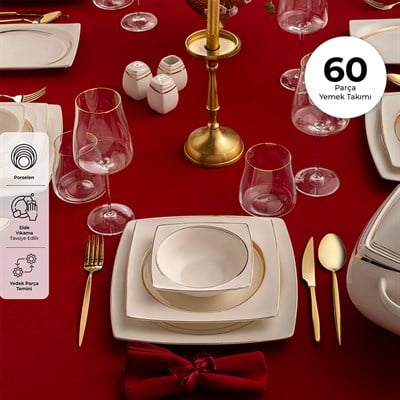 Emsan Hale Gold Fine Bone Yemek Takımı 60 Prç Kare