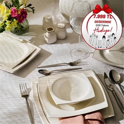 Emsan Fine Bone Zencerek 60 Prç Kare Yemek Takımı